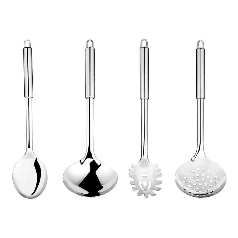 10x Kit Jogo Inox Utensílios Pegador Escumadeira Concha Col