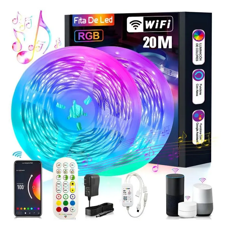 20m Rgb Wifi Fita De Led + Fonte Controle Compatível Alexa