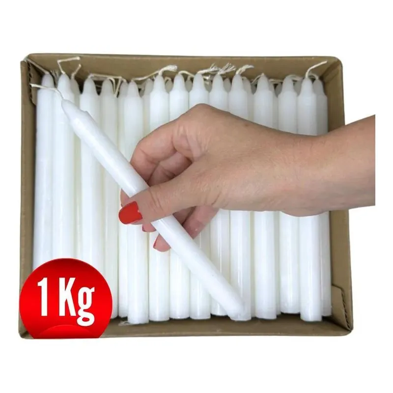 10x Vela Palito Branca 18cm Tradicional 1 Quilo