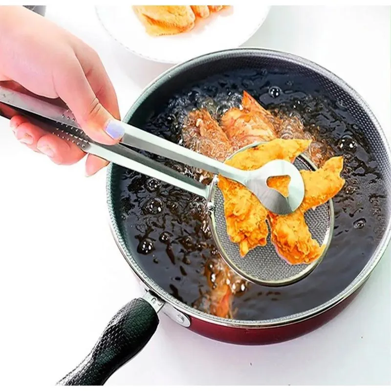 5x Escumadeira De Fritura Com Pegador Inox Pastel Batata Fri