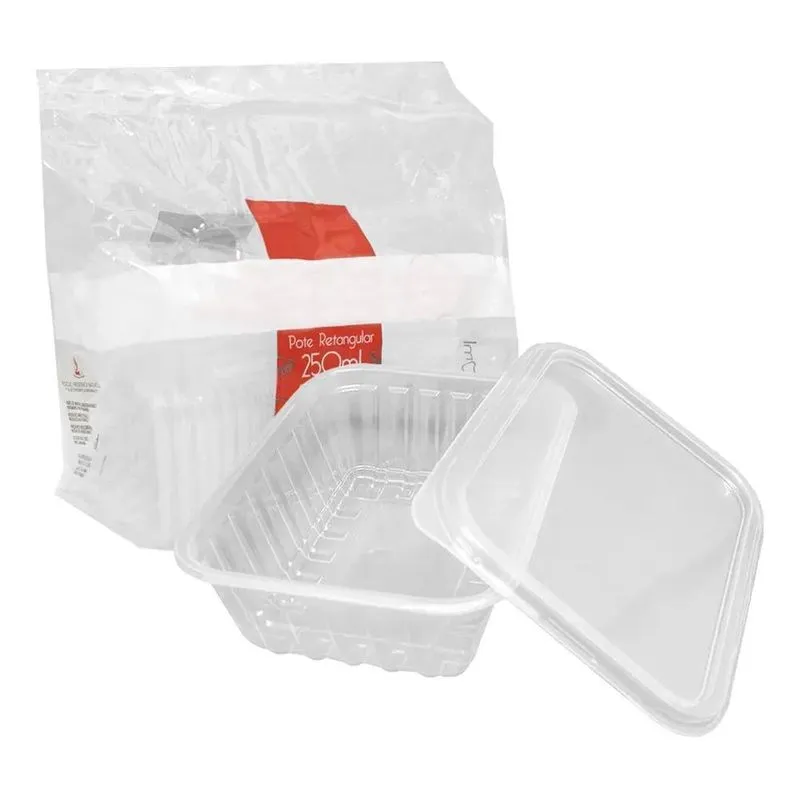 10x Pote E Tampa Retangular Prafesta 250ml Freezer E Microo