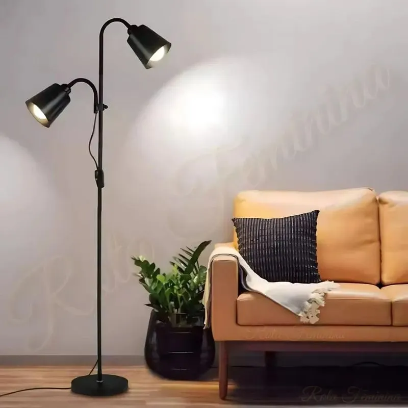 Abajur De Chão 1,70m Luminaria Dupla Cúpula Flex Preto Branc