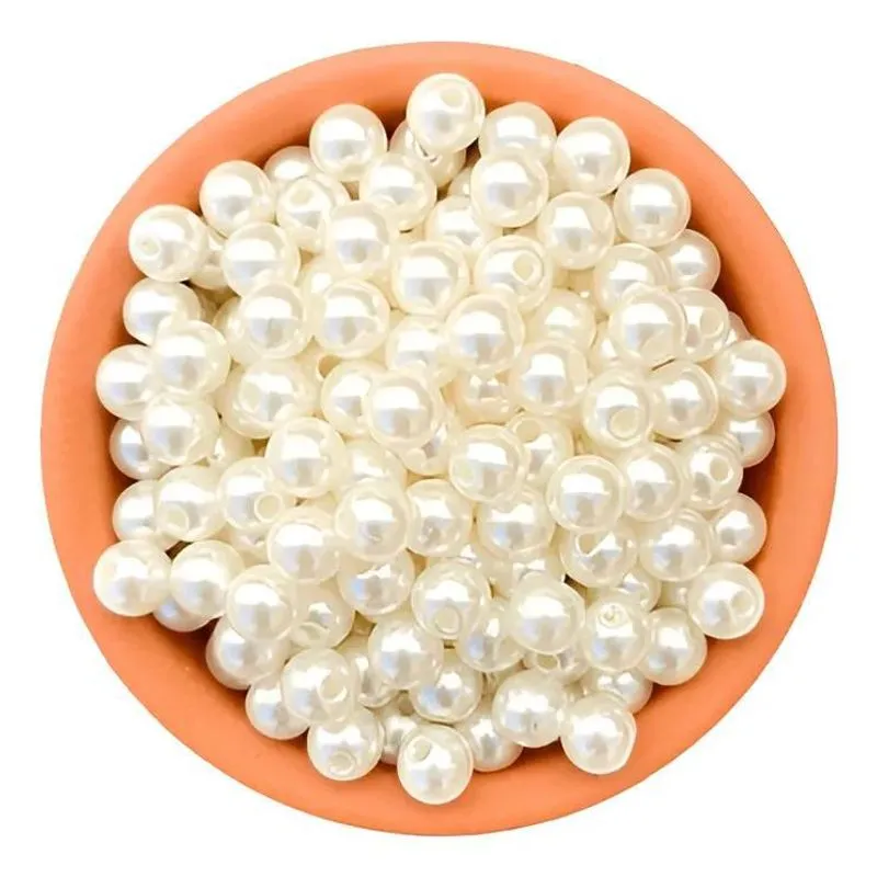 Perola Abs 8mm Com Furo Pacote 500 Gramas Full Cor Perola