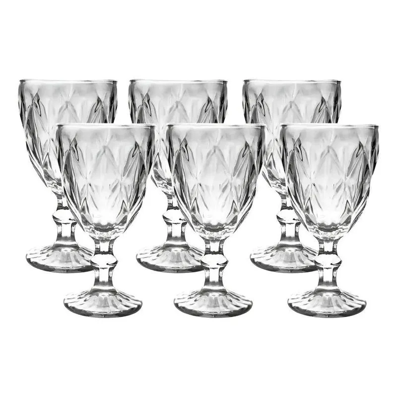 Jogo De Taças Diamante De Vidro 6 Peças 260ml Águ Cristal