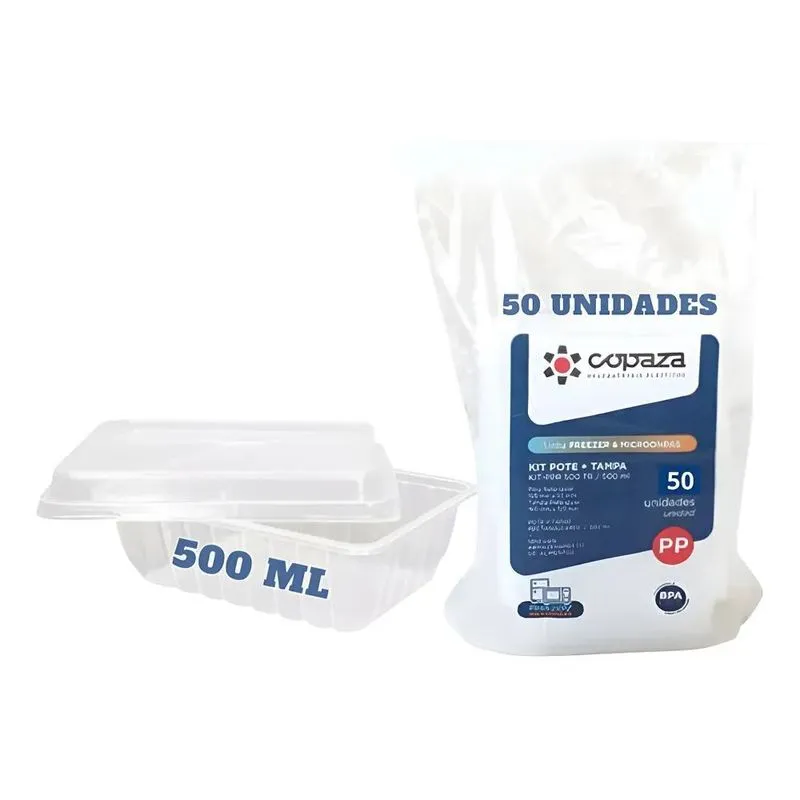 Pote Descartável 500ml Freezer Microondas Marmita 50un Tampa
