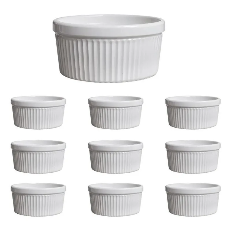 10 Ramekin Canelado Porta Molho 40ml Porcelana - Bra