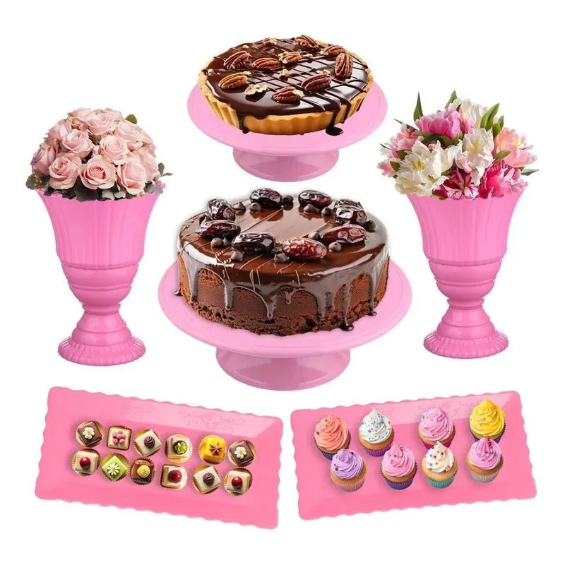 1 Boleira 26cm + 1 Boleira 20cm + 2 Vaso Real + 2 Rosa Bebê