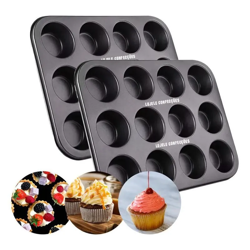 Kit 2 Forma Assadeira Faz Cupcake Pão De Queijo E Empada 12