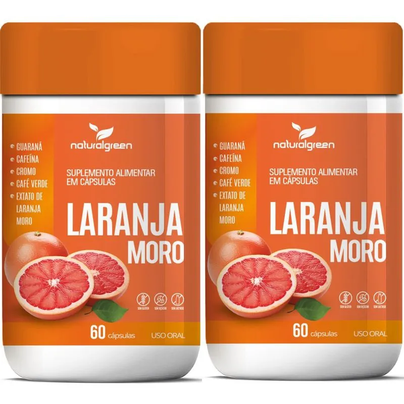 Kit 2 Potes Laranja Moro Guaraná Cafeína Cromo Café Verde 120 Cápsulas