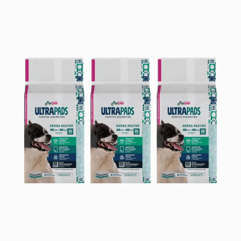 Kit 3 Tapete Higiênico Ultra Pads 80x60 30un Neutro Pet Like