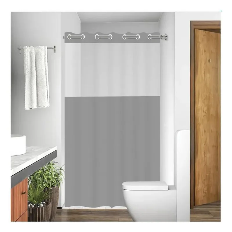 3x Cortina Em Pvc Para Box Antimofo Com Ilhós 1,38x1,98 Cinz