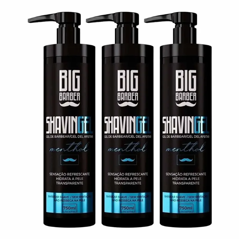 Kit 3x Shaving Gel De Barbear Menthol 750ml Big Barber