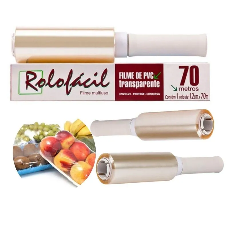 24un Filme Rolo Pvc 12x70m Rolo Fácil Transparente Com Cabo