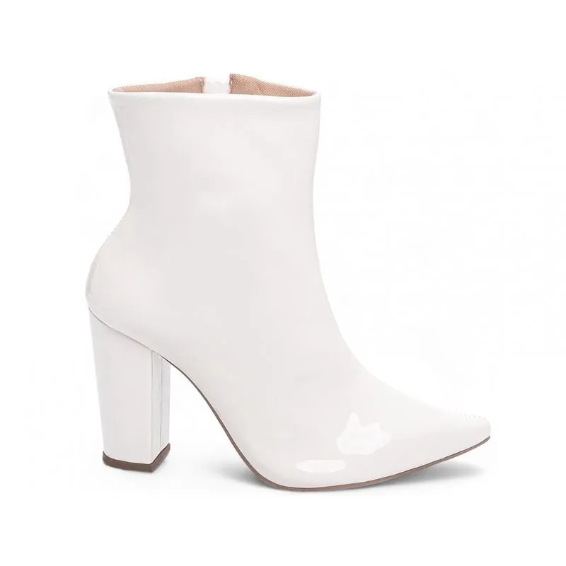 Bota Cano Curto Feminina Salto Alto Grosso Brilho Branca Torricella