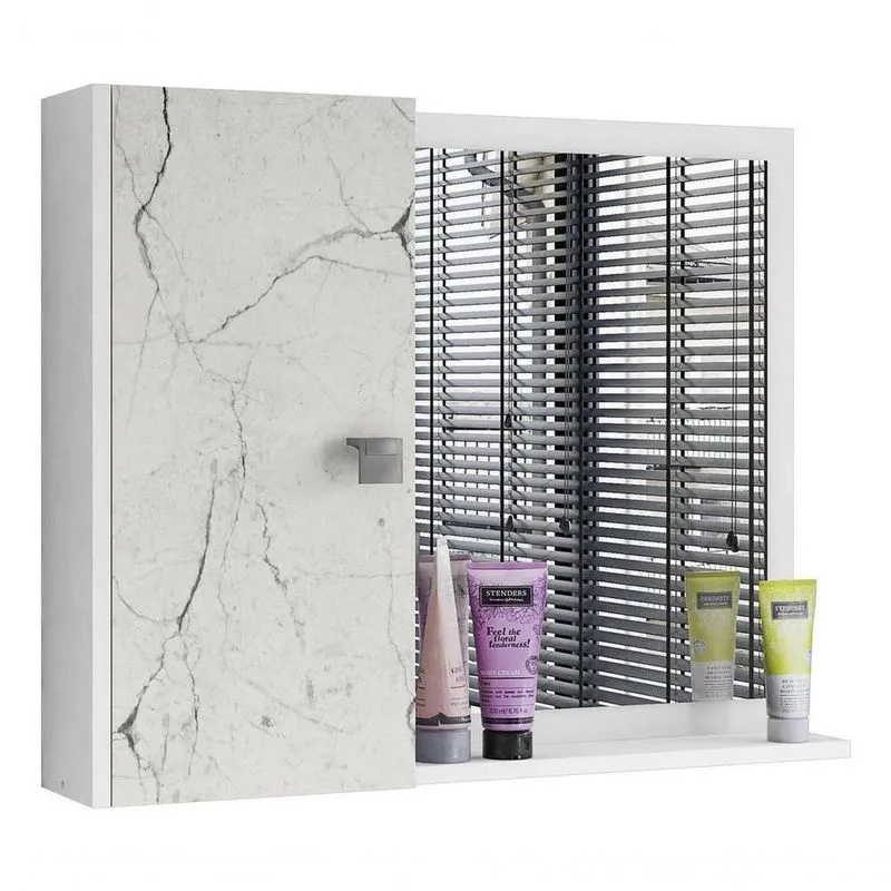 Armário Espelheira Genova Com Porta Para Banheiro - Branco/carrara