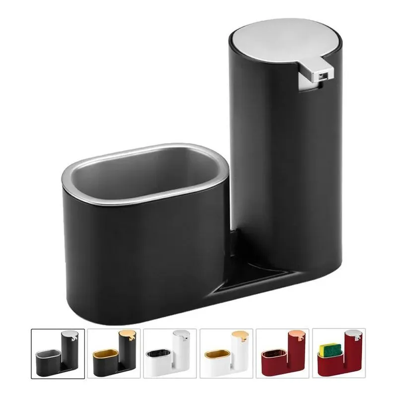 Dispenser Detergente Suporte Bucha Multiuso Coz Preto/prata