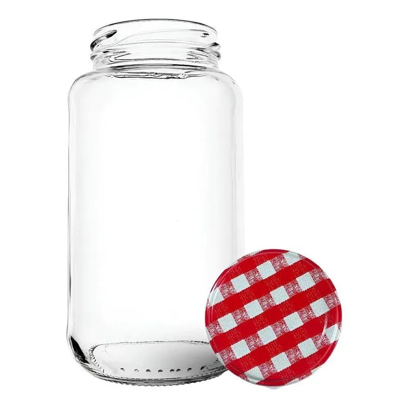 Kit 6 Potes Vidro Conserva 800ml Palmito Mel + Vermelho-xadrez