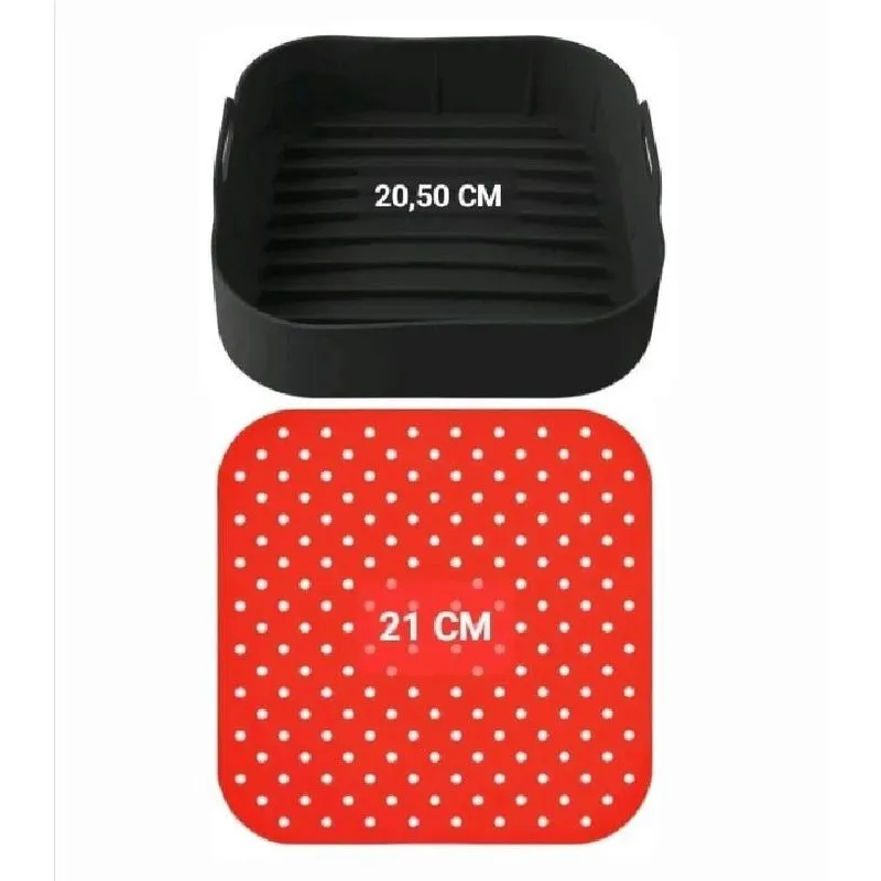 Cesto E Tapete De Silicone Quadrado 21cm Forma Cinza Vermel