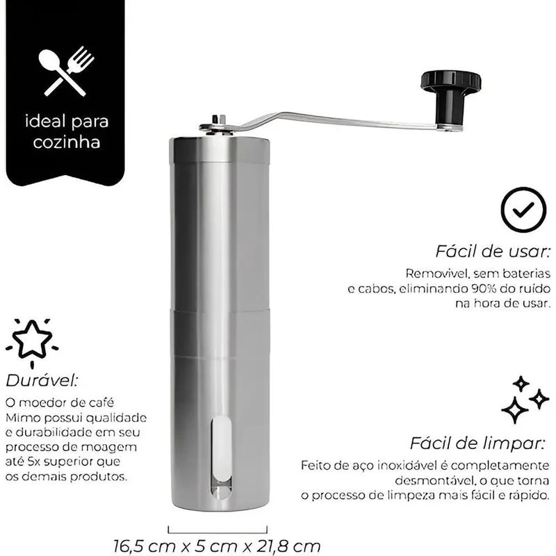 Moedor Café Inox Grãos Manual Aço Inoxidável Mimo Style