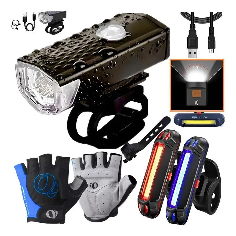 Farol De Bike Recarregavél Usb Farol Luva G Azul Meio Dedo