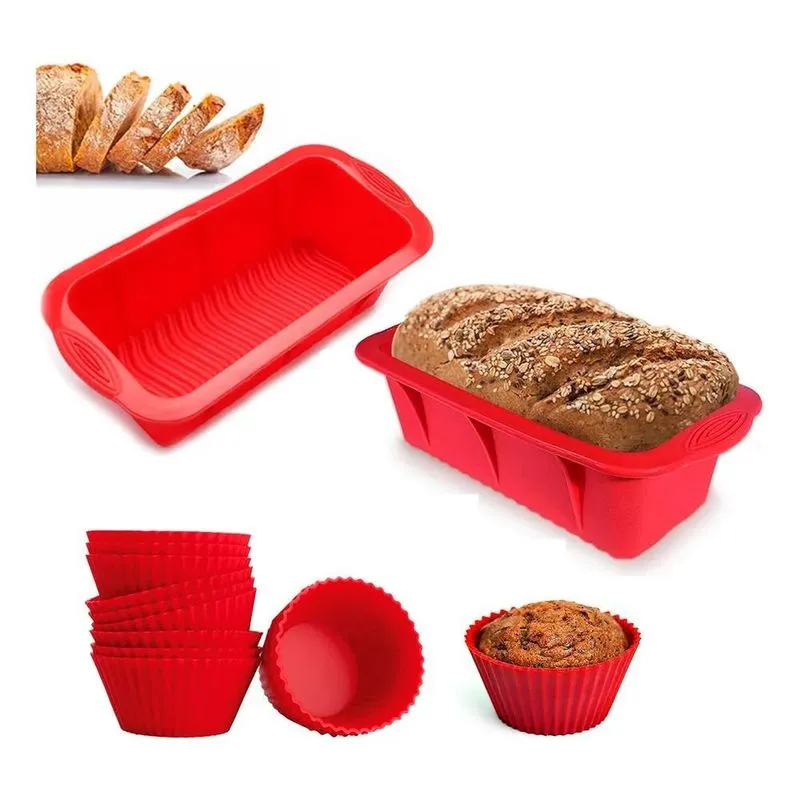 Kit Formas De Silicone Assadeiras Pão Bolo Inglês E C Vermel