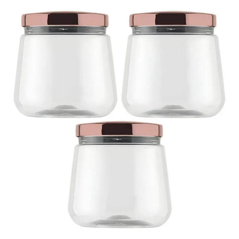 Kit 3 Potes Plástico Tampa Rose 1,2l Bolachas Biscoito Cor R