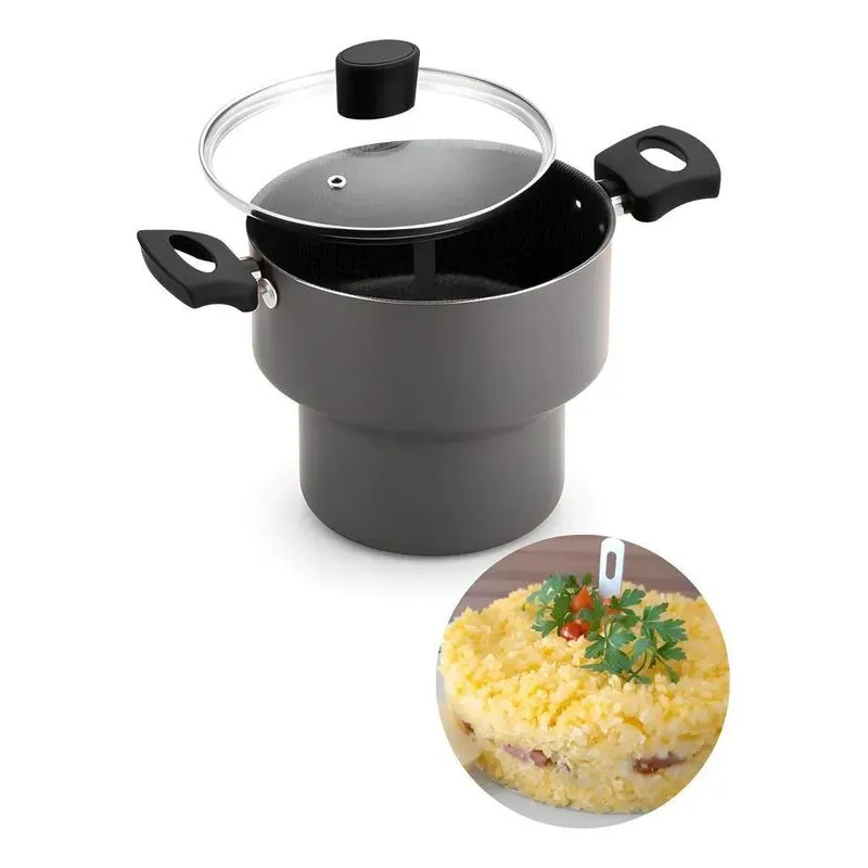 Cuscuzeira Antiaderente 14cm Com Tampa De Vi Cinza