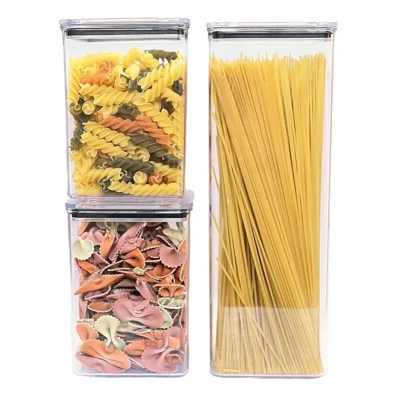 Kit 3 Potes Hermético 1,1 2,3l Armazenar Aliment Transparen