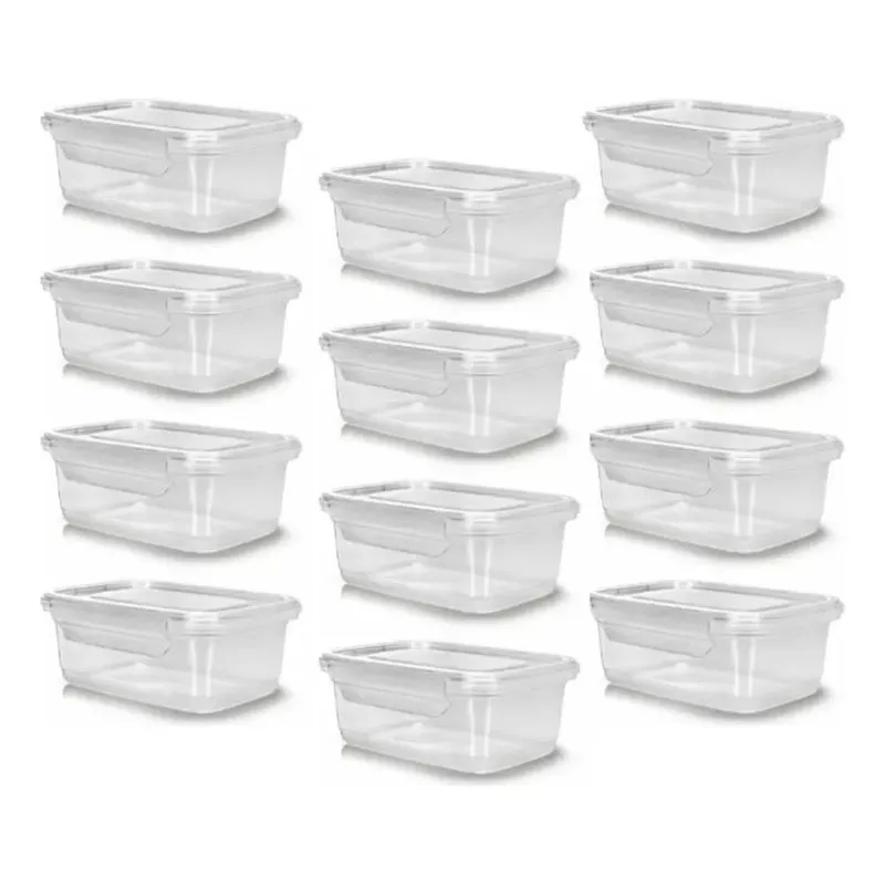 12 Potes Marmita Tampa Trava 750ml Transparente Reutilizável