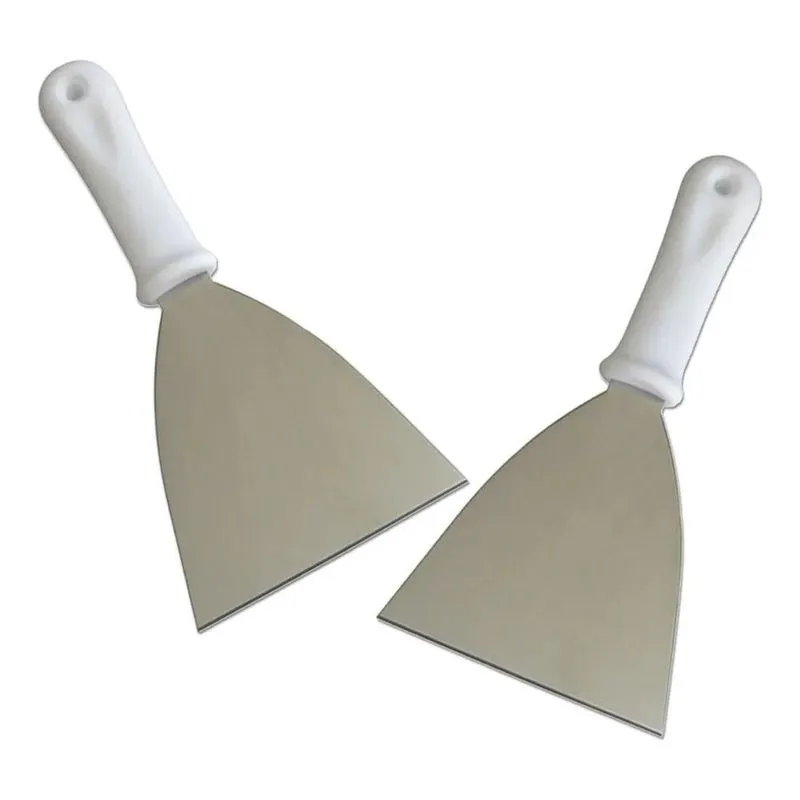 Kit 2 Espátulas Inox Retas Lanche Chapeira Cozinha - Branco