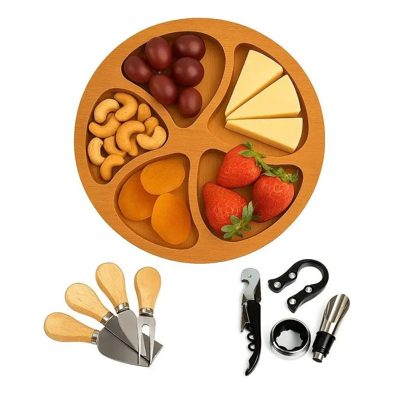 Kit Vinho 4 Peças + 4 Facas P Queijo + Petisqueira Presente