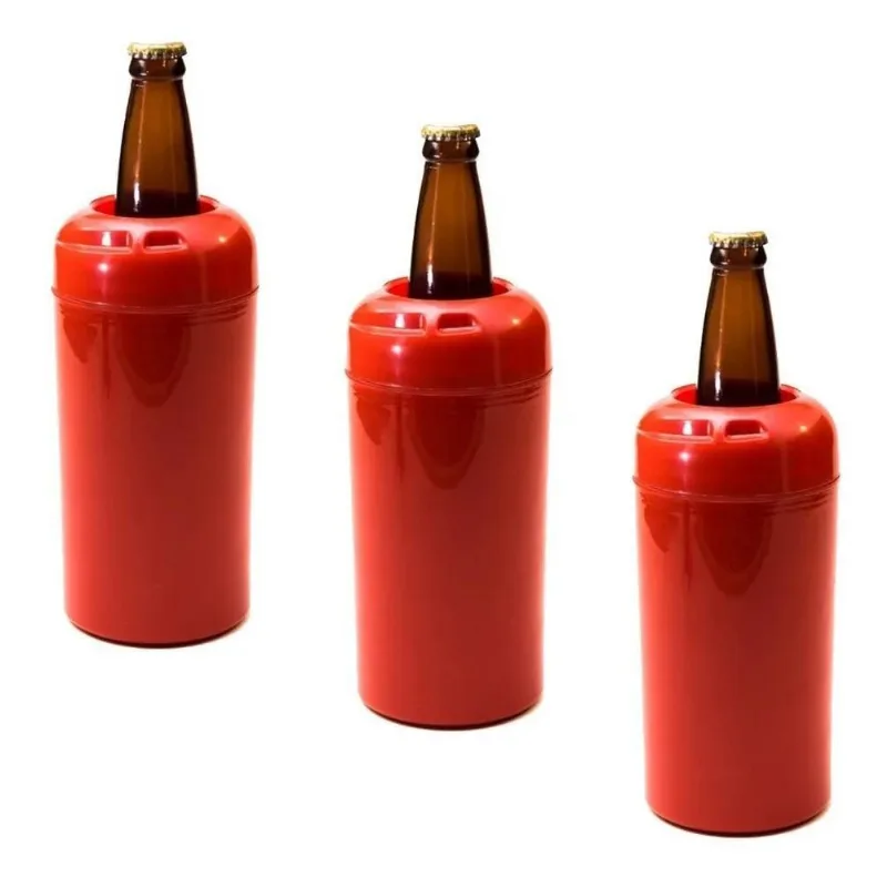Porta Garrafa Cerveja 600ml Cervegela Kit 3 Pecas Ba Vermelh