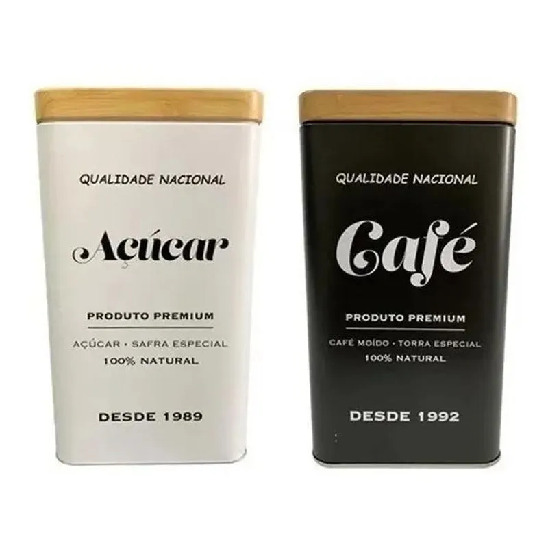 Pote Lata De Café E Açúcar Quadrad Preto E Branco