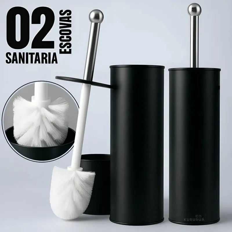 Escova Sanitária Luxo Vaso Sanitário Kit 02 Unidades Inox Pr