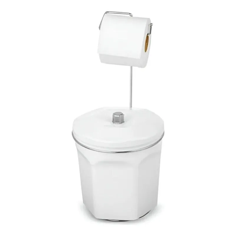 Suporte Papel Higiênico Com Cesto De Lixo Com Tampa Branco