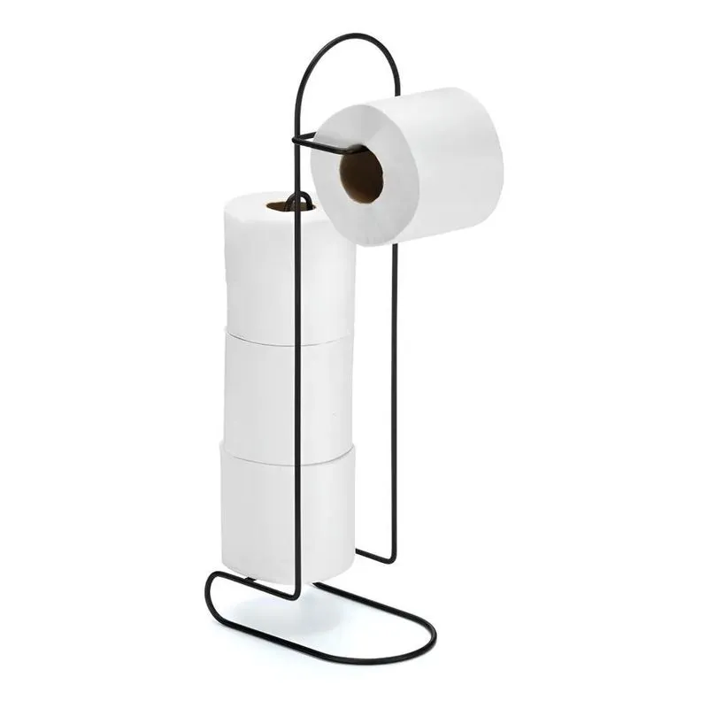 Porta Papel Higiênico Suporte De Chão 4 Rolos Preto Banheiro