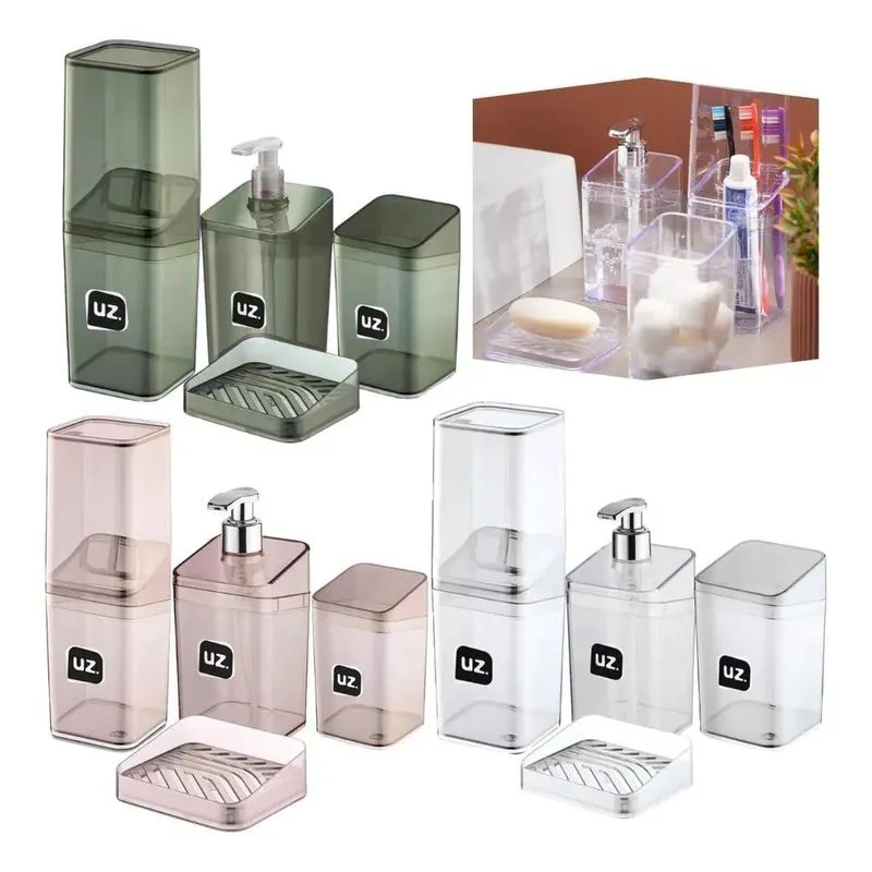 Kit Lavabo Banheiro Luxo 4pcs Saboneteira Acríl Transparente