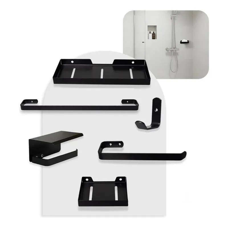 Kit Acessórios Para Banheiro Preto Fosco 6 Peças Premium - P