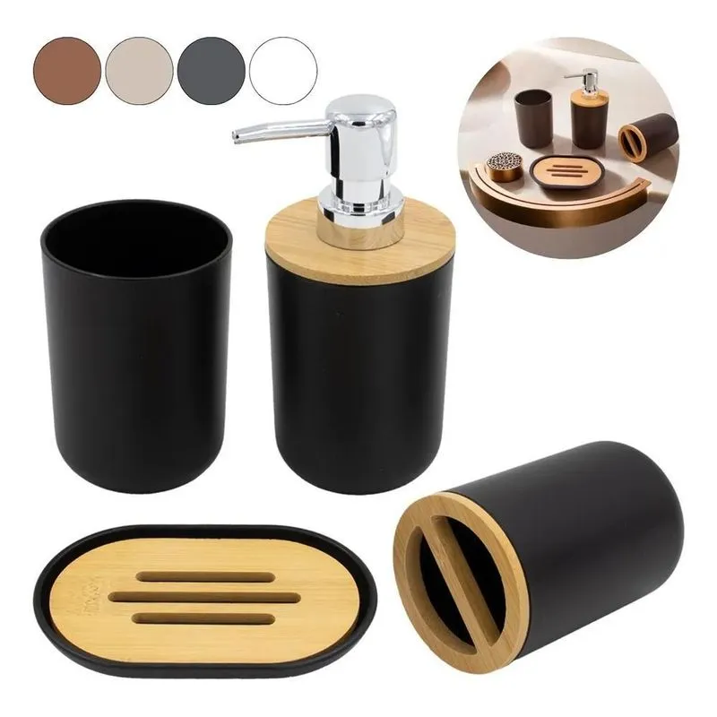 Kit Acessórios De Banheiro Lavabo 4 Peças Plástico Madei Pre