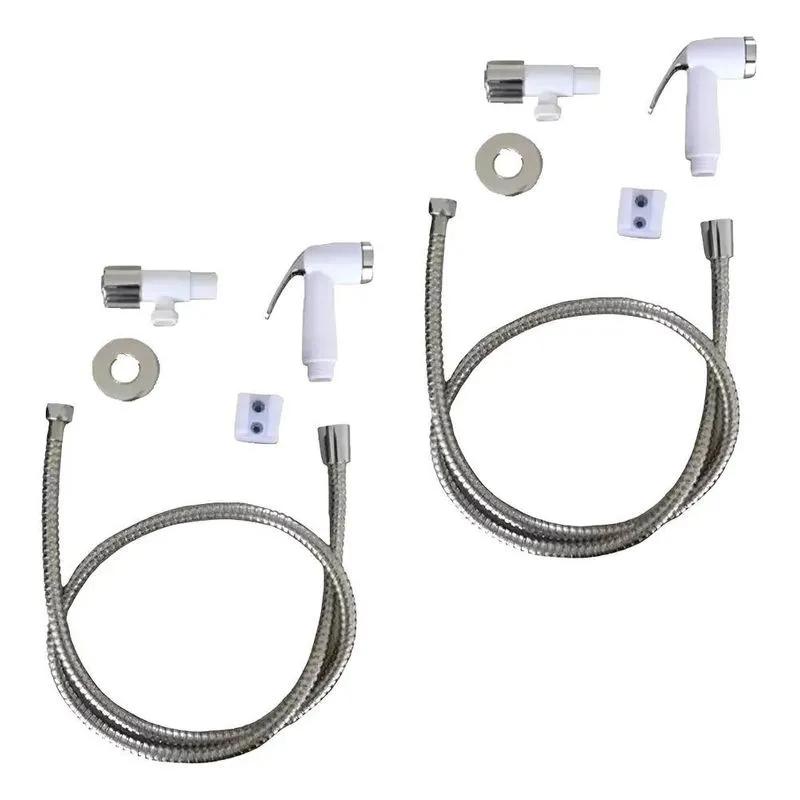 Kit X2 Chuveirinho De Luxo Cor Branco Com Mangueira Cromada