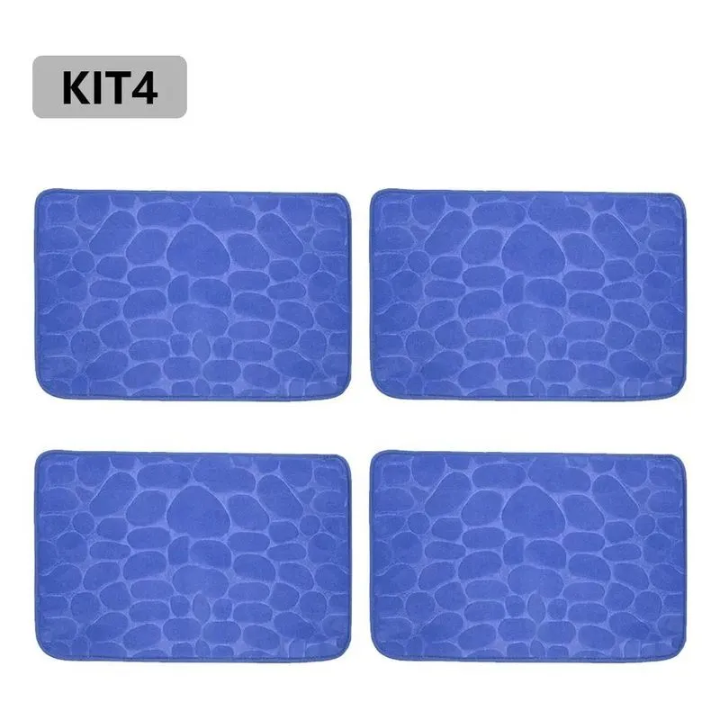Kit 4 Tapetes De Banheiro Antiderrapante Macio 40x6 Azul