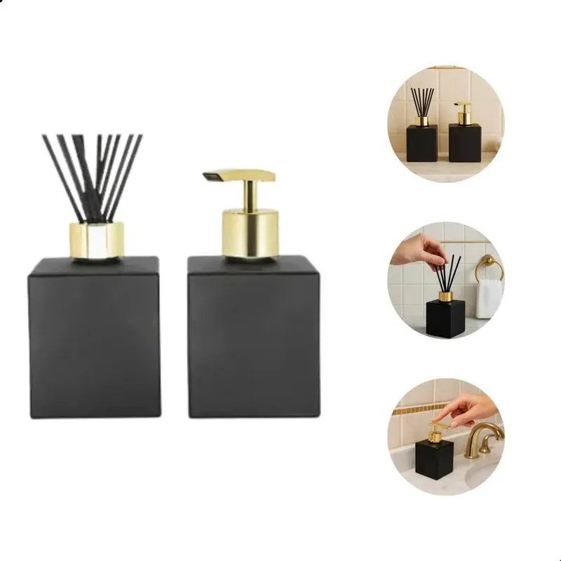 Kit Lavabo Difusor Aromatizador E Saboneteira Dourado