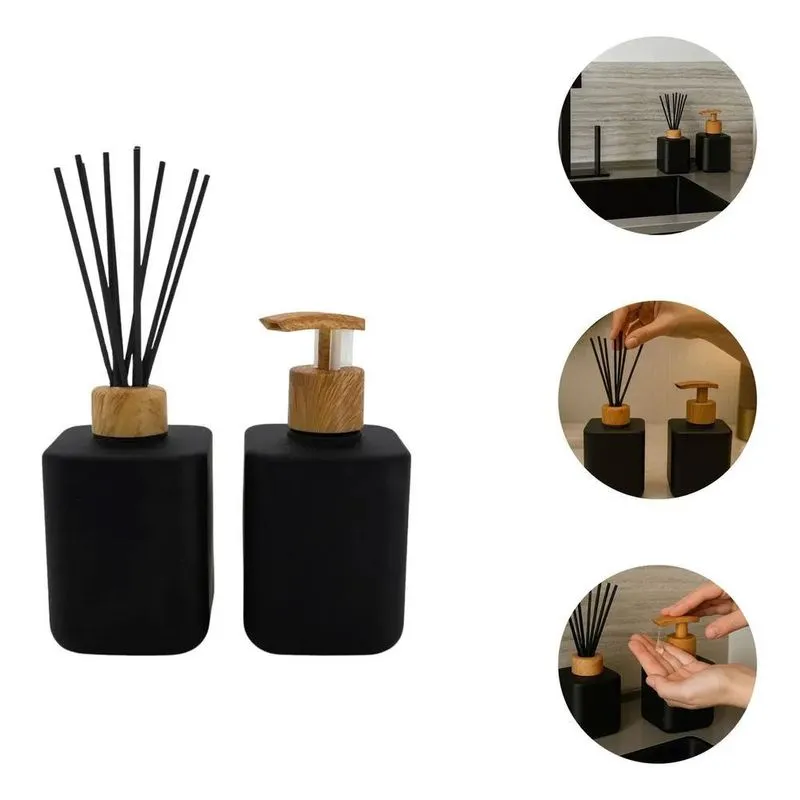 Kit Banheiro Lavabo Aromatizador De Ambiente E Sabon Madeira