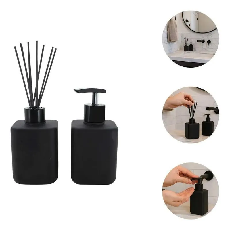 Kit Banheiro Lavabo Aromatizador De Ambiente E Sabonete Preto