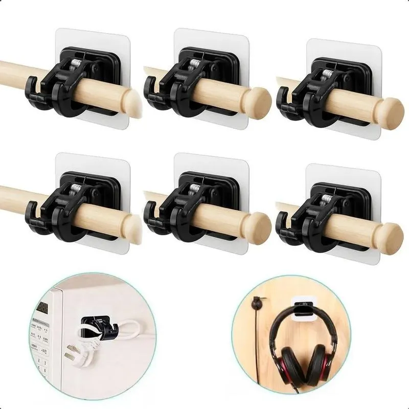 6x Suportes Varão Cortina Adesivo Organizador Minimali Preto