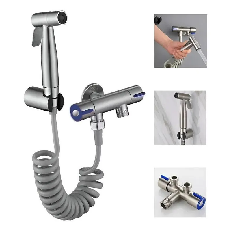 Ducha Higiênica Duas Saídas De 1/2 Mm Aço Inox C Aço Escovado