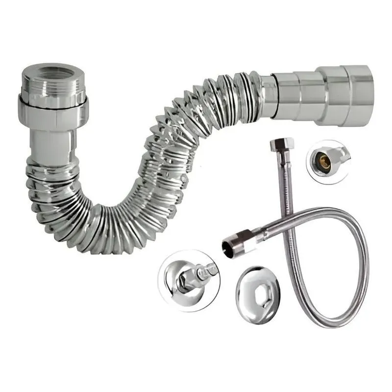 Sifão Sanfonado Universal Cr + Engate Flexível Trançado 40cm