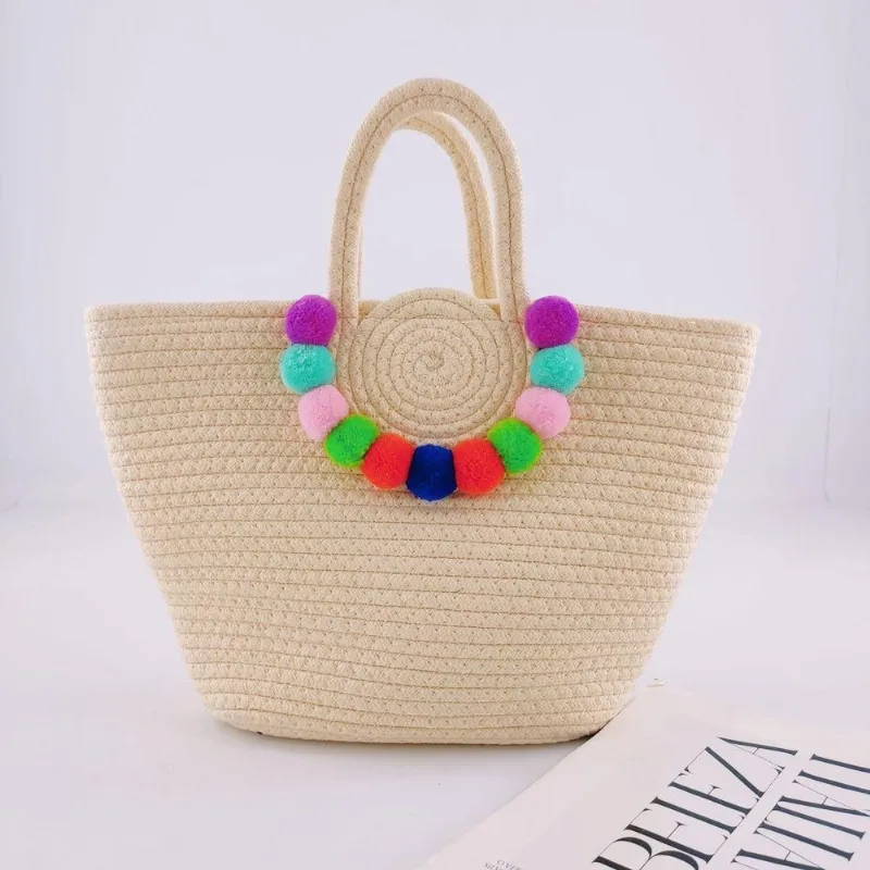 Bolsa de Praia FG com Alça Dupla e Pompom Off White Feminino