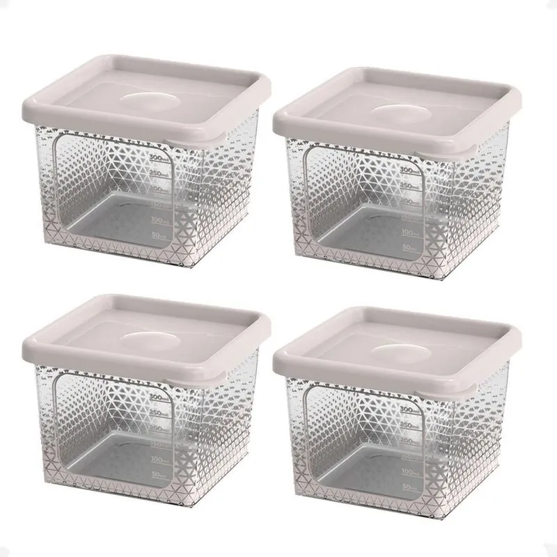 4 Pote Para Alimentos Transparente Prisma 430Ml Com Tampa