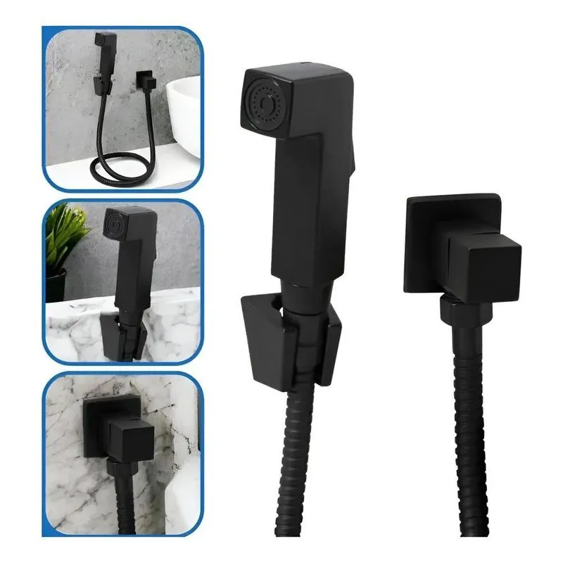 Ducha Higiênica Quadrada Premium Bidê Chuveirinho Ínt Preto
